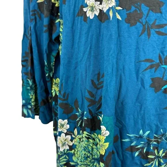 J Jill Wearever Collection Womens Floral Knit Stretch 3/4 Sleeve Blue Top NWT M - Picture 6 of 16